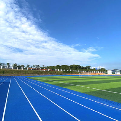 Pista de deportes roja y azul de caucho entrelazado Pista de carreras