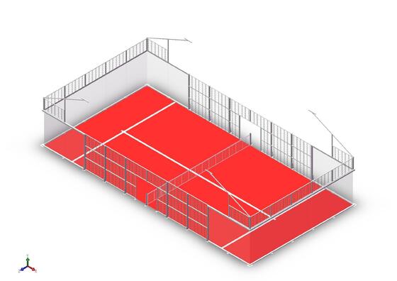 Corte de padel panorámico profesional con absorción de choques avanzada para la seguridad del jugador